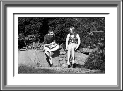 boy, girl, couple, young love, black and white