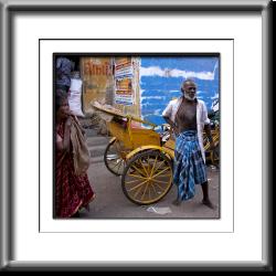 Chennai Street Scene older man,India woman, rickshaw, pedicab