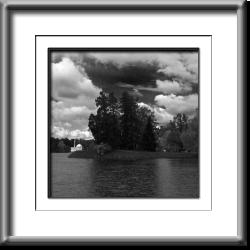 View from the Bathhouse - Peterhof landscape, church, Russia, lake